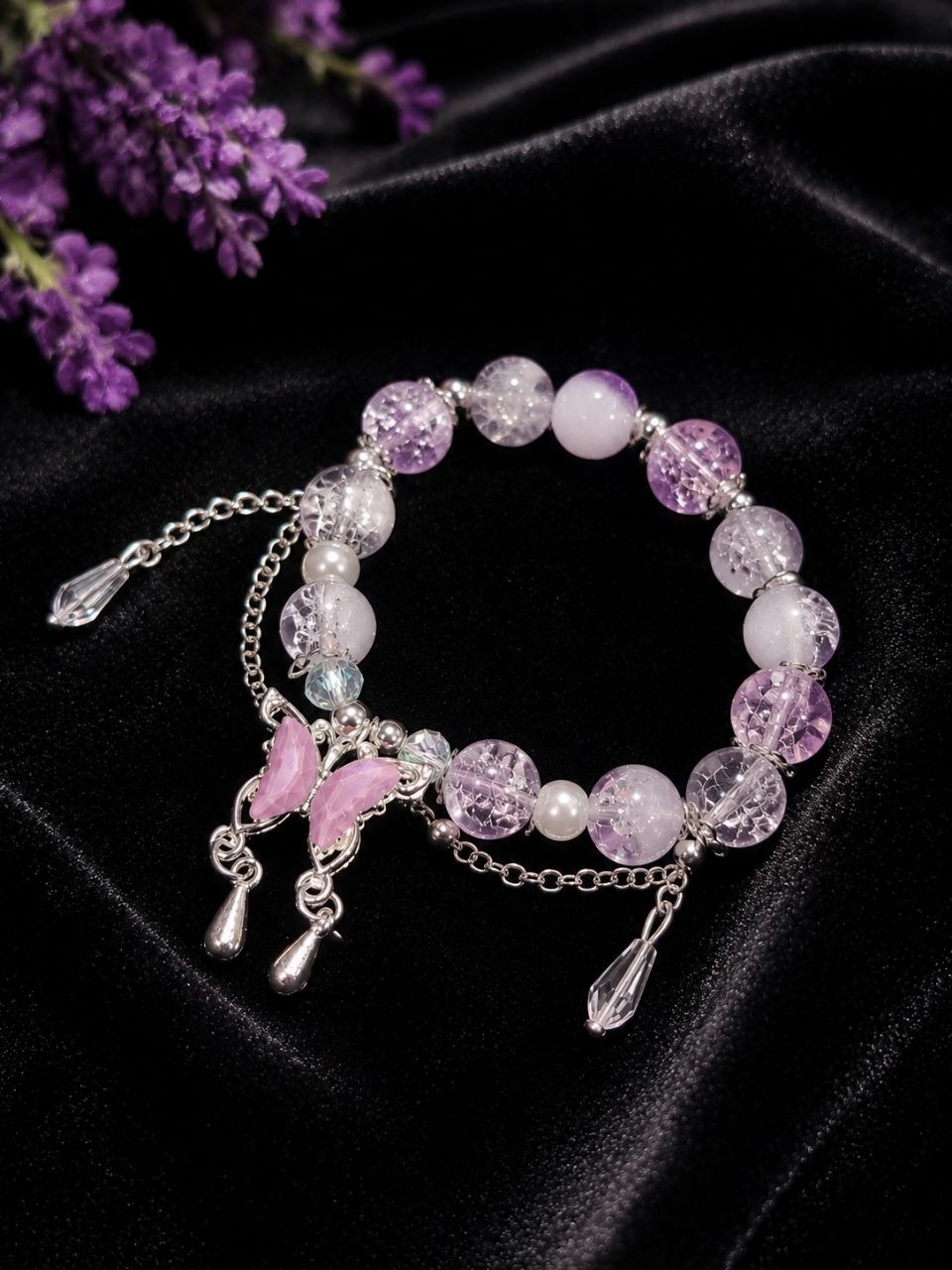 Lavender Butterfly Crystal Bracelet