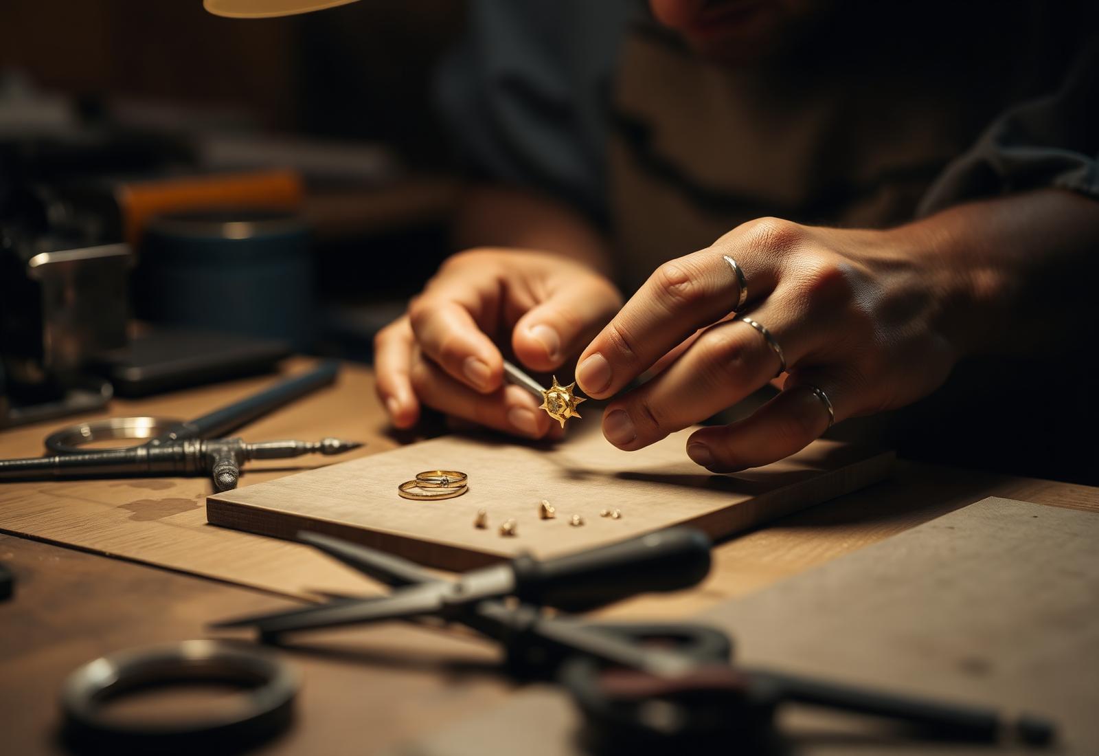 A jeweller shaping a piece at the workbench